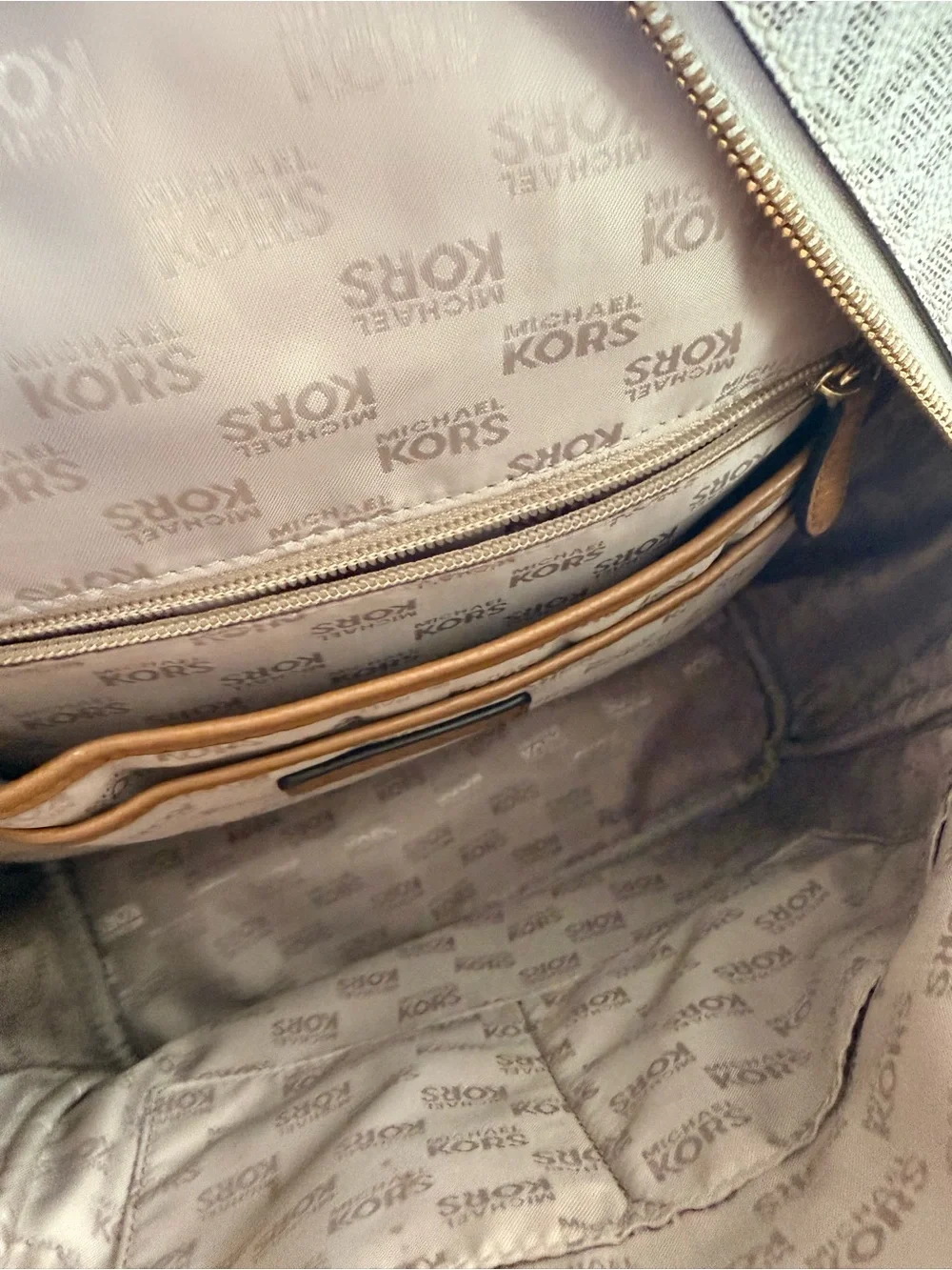 Michael Kors Cream & Brown MK Logo Backpack